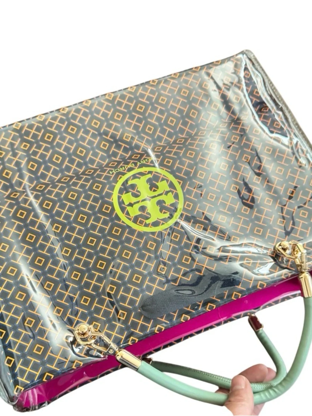 Upcycled Tory Burch Mini Tote – Green Handle Handcrafted Bag